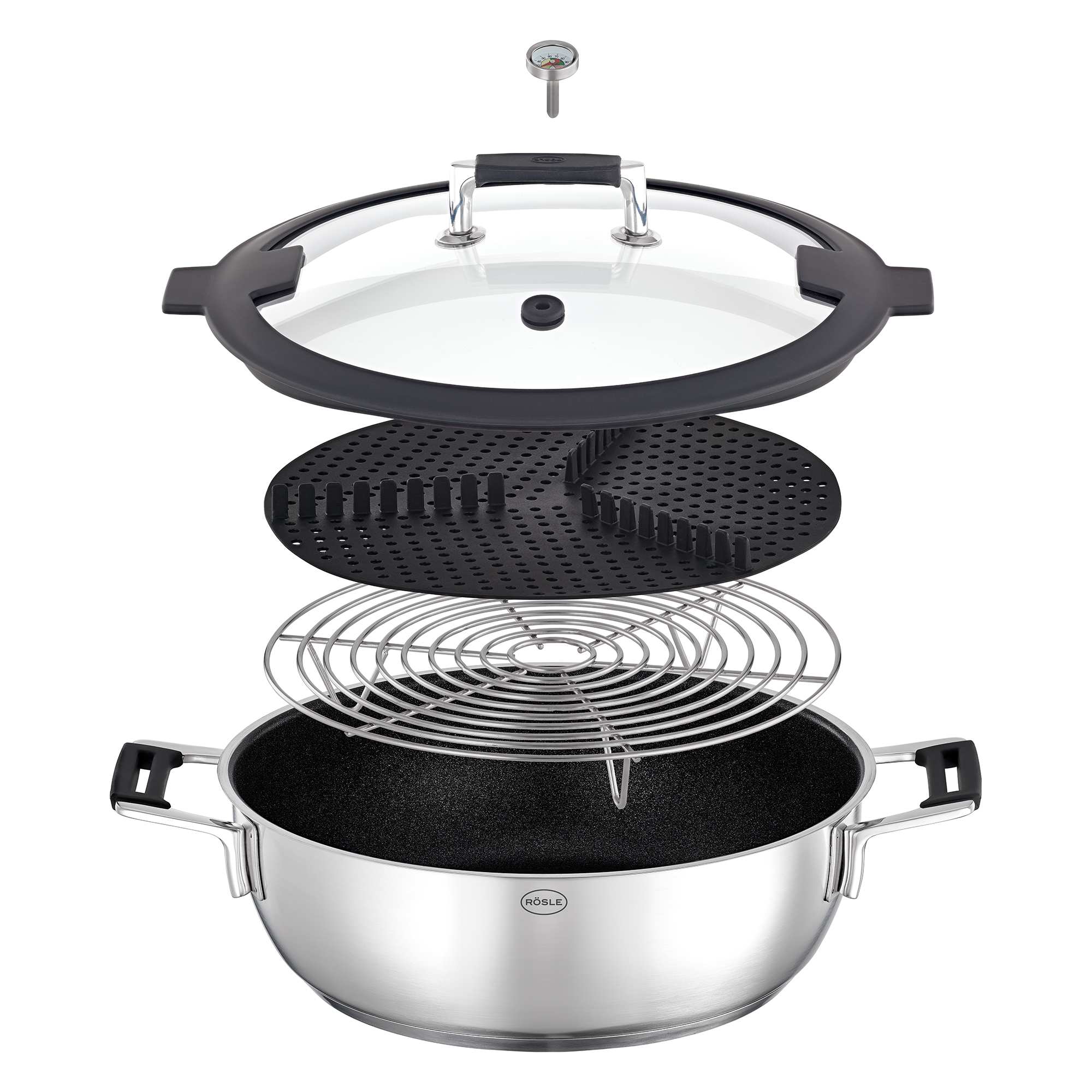RÖSLE Aroma steamer braising pan 28cm Aroma steamer casserole 28cm, consisting of a stainless steel pot, a steamer insert and a...
