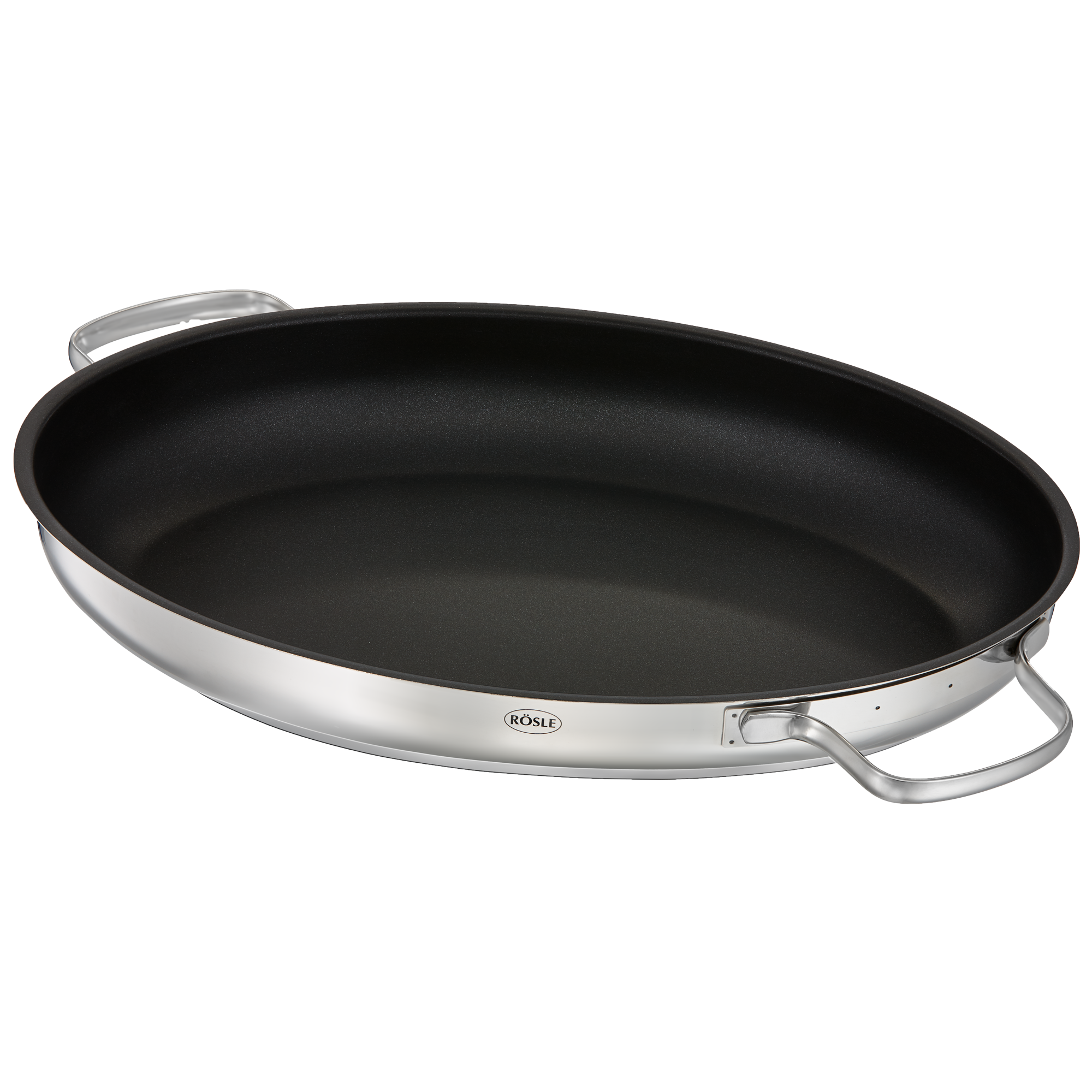 Ovaler Bräter von RÖSLE ovaler Bräter aus Edelstahl mit antihaftbeschichteter Innenfläche und zwei Griffen