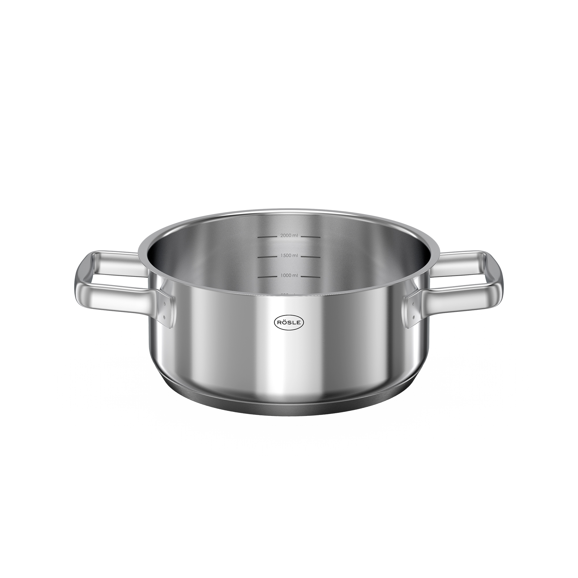 RÖSLE Bratentopf aus Edelstahl Bratentopf, 20 cm, aus Edelstahl, mit zwei Griffen und Innenmessskala.