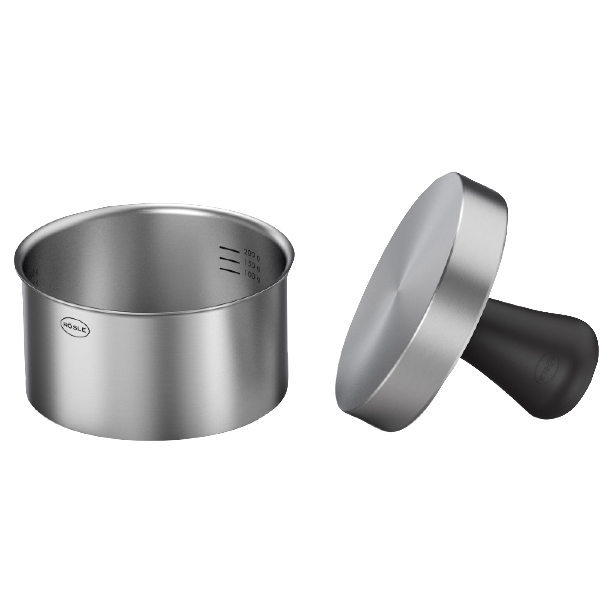 RÖSLE BBQ Burger Set BBQ Burger Set, 3-teilig, aus Edelstahl, bestehend aus einer Form und einem Pressdeckel.