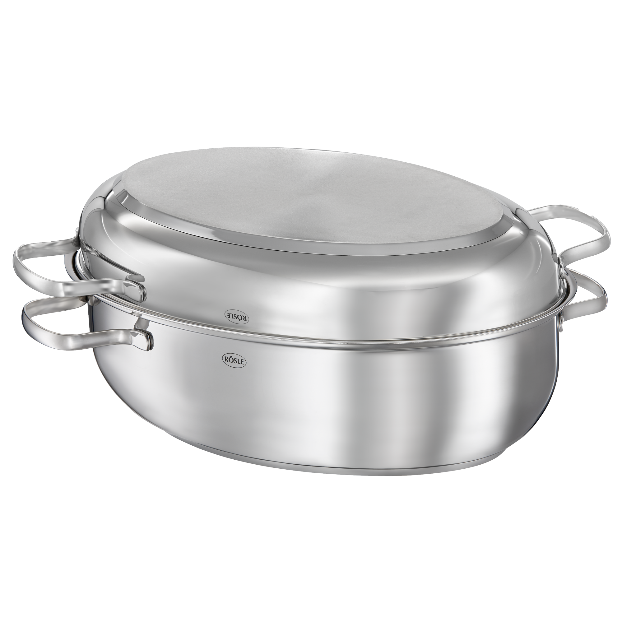 RÖSLE ovaler Edelstahl-Bräter ovaler Bräter aus Edelstahl, glänzende Oberfläche, zwei Griffe, geeignet für verschiedene...