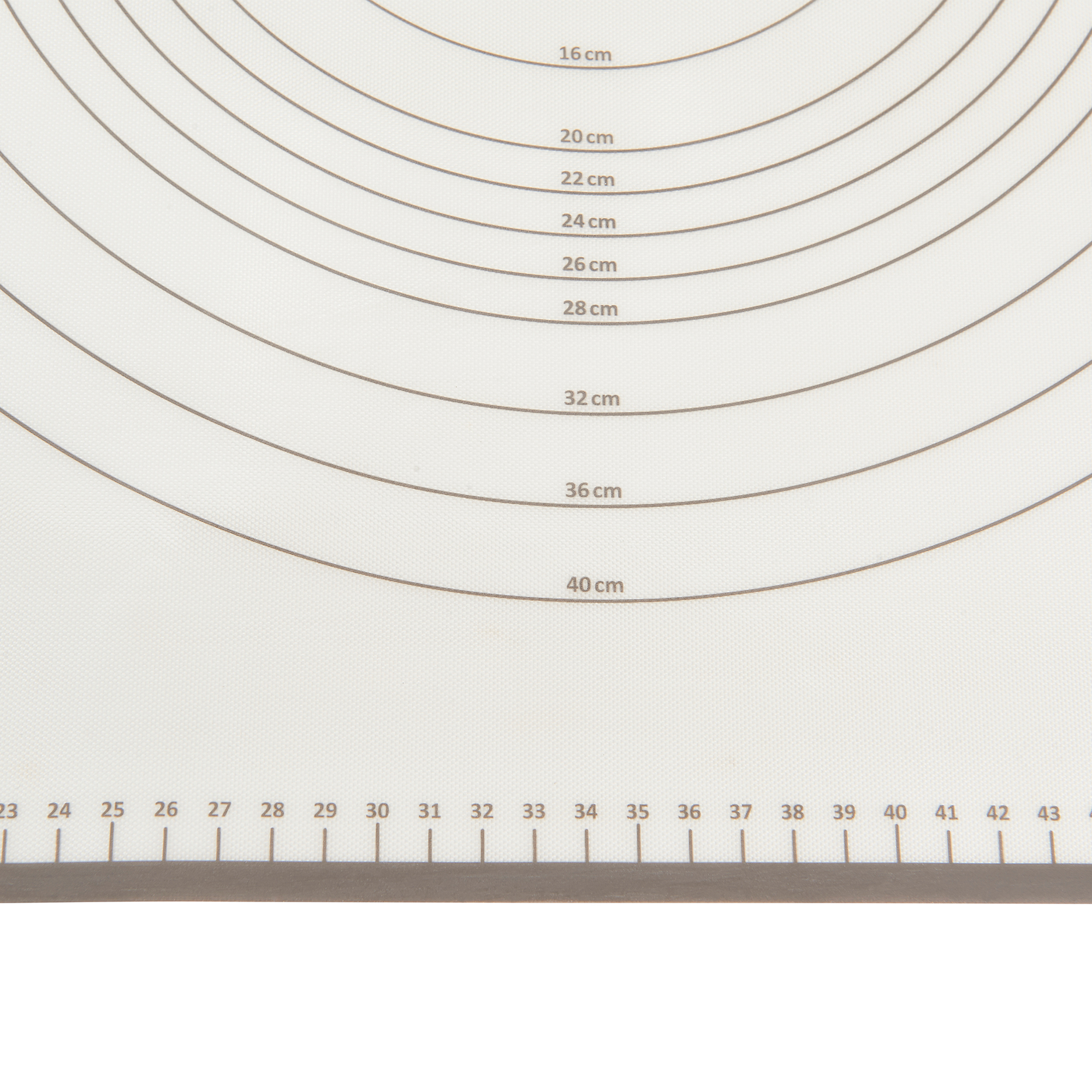 RÖSLE Silikon Backmatte Silikon Back- und Arbeitsmatte mit Maßangaben in Zentimetern und konzentrischen Kreisen.