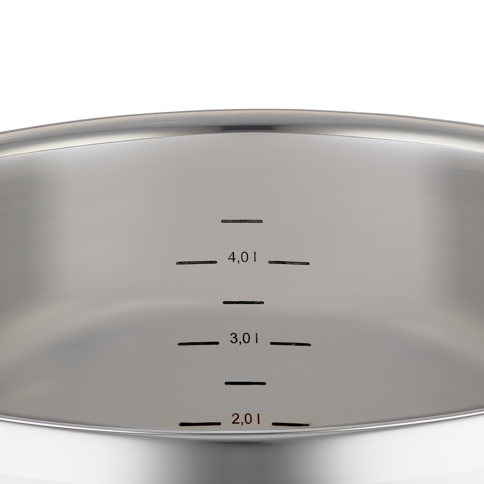 Saucepan, 24 cm, stainless steel, interior view with graduation marks for volume information