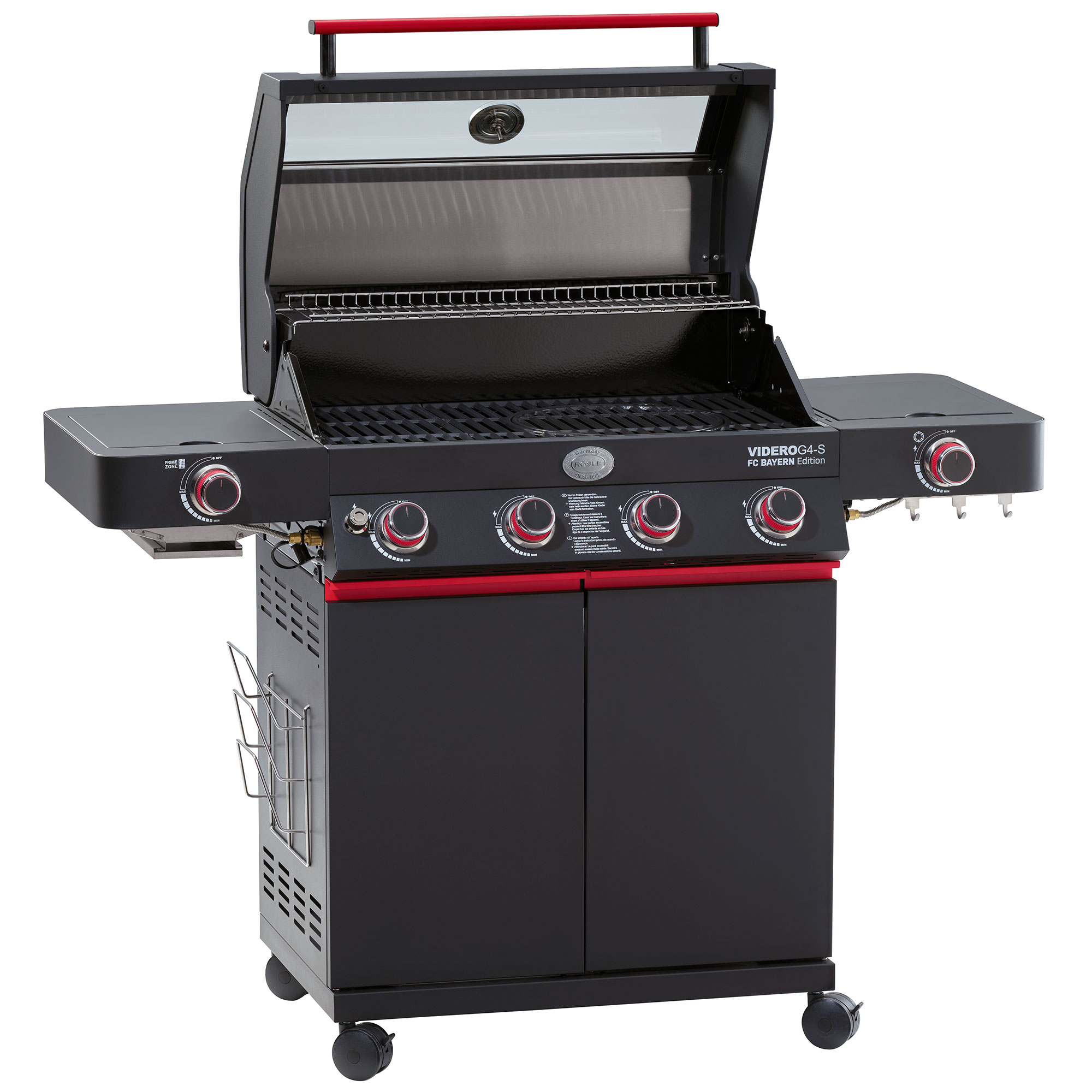 RÖSLE Gasgrill Videro G4-S FC Bayern Edition Gasgrill Videro G4-S in FC Bayern Edition, schwarz mit rotem Akzent, vier Brenner, klappbarer...