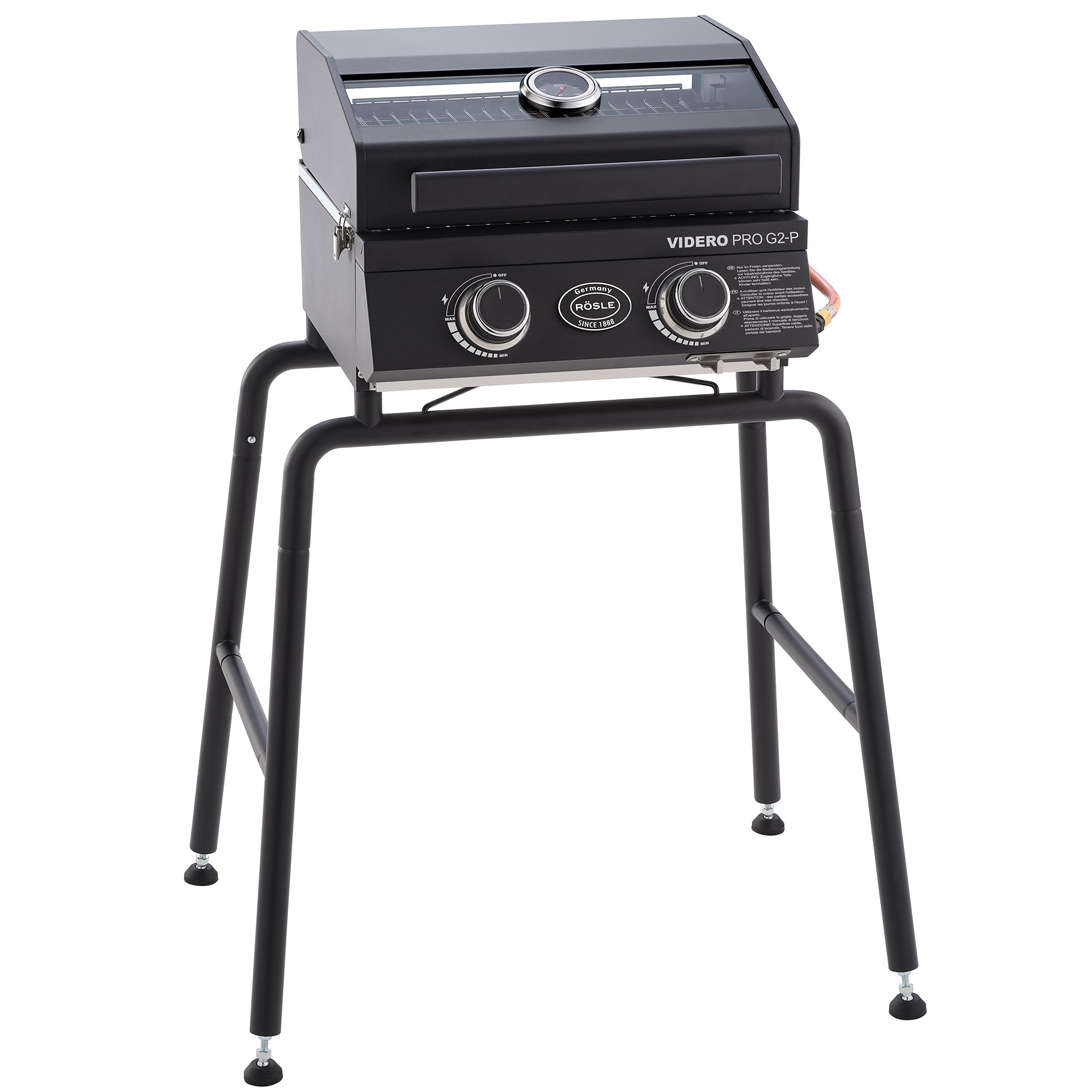 RÖSLE Gasgrill Videro PRO G2-P Gasgrill Videro PRO G2-P, tragbar, schwarz, mit zwei Reglern und Temperaturanzeige.