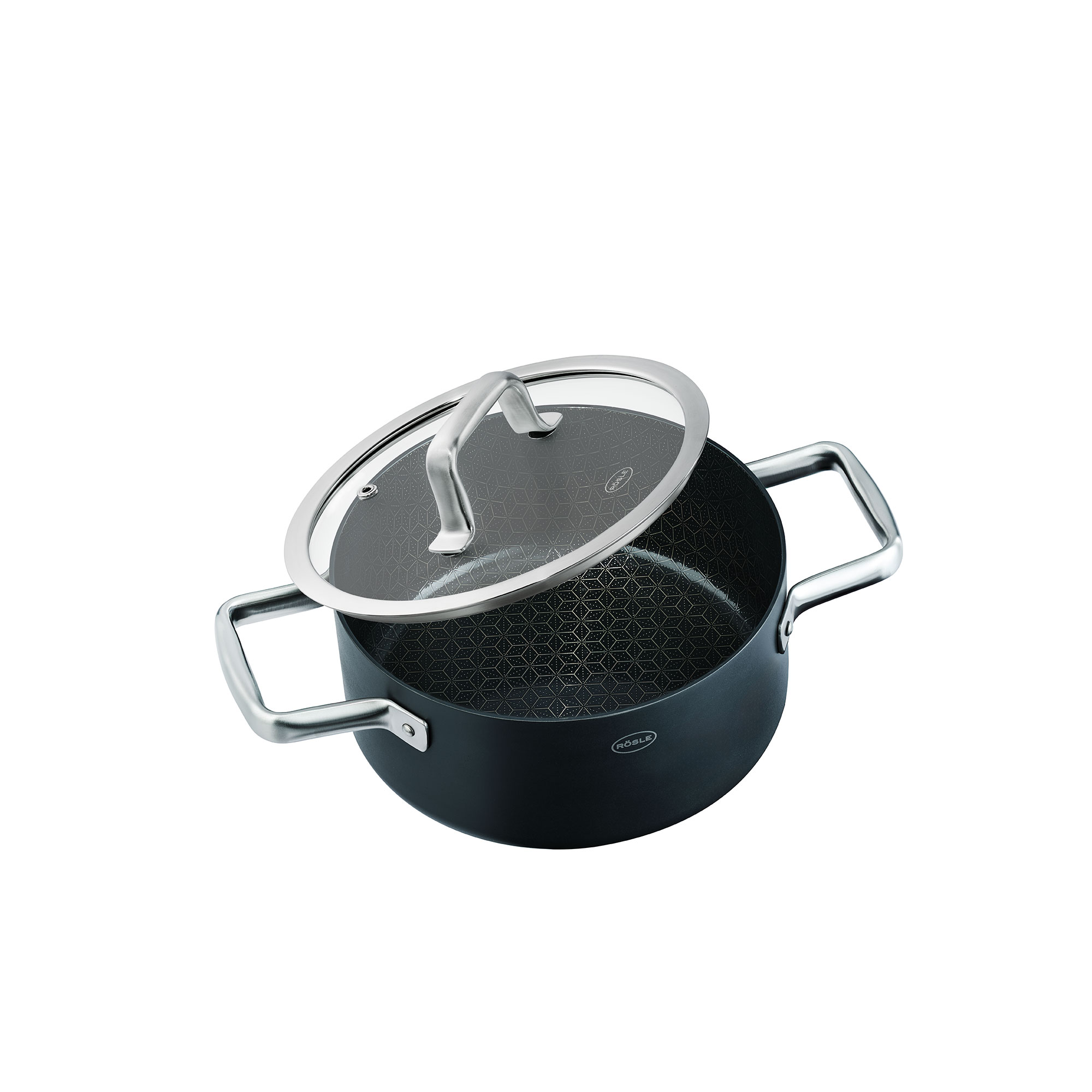 Kochtopf EBONIC Ø 20 cm Kochtopf aus Mehrschichtmaterial mit Keramikversiegelung ProNero, Ø 20 cm, geöffneter Deckel