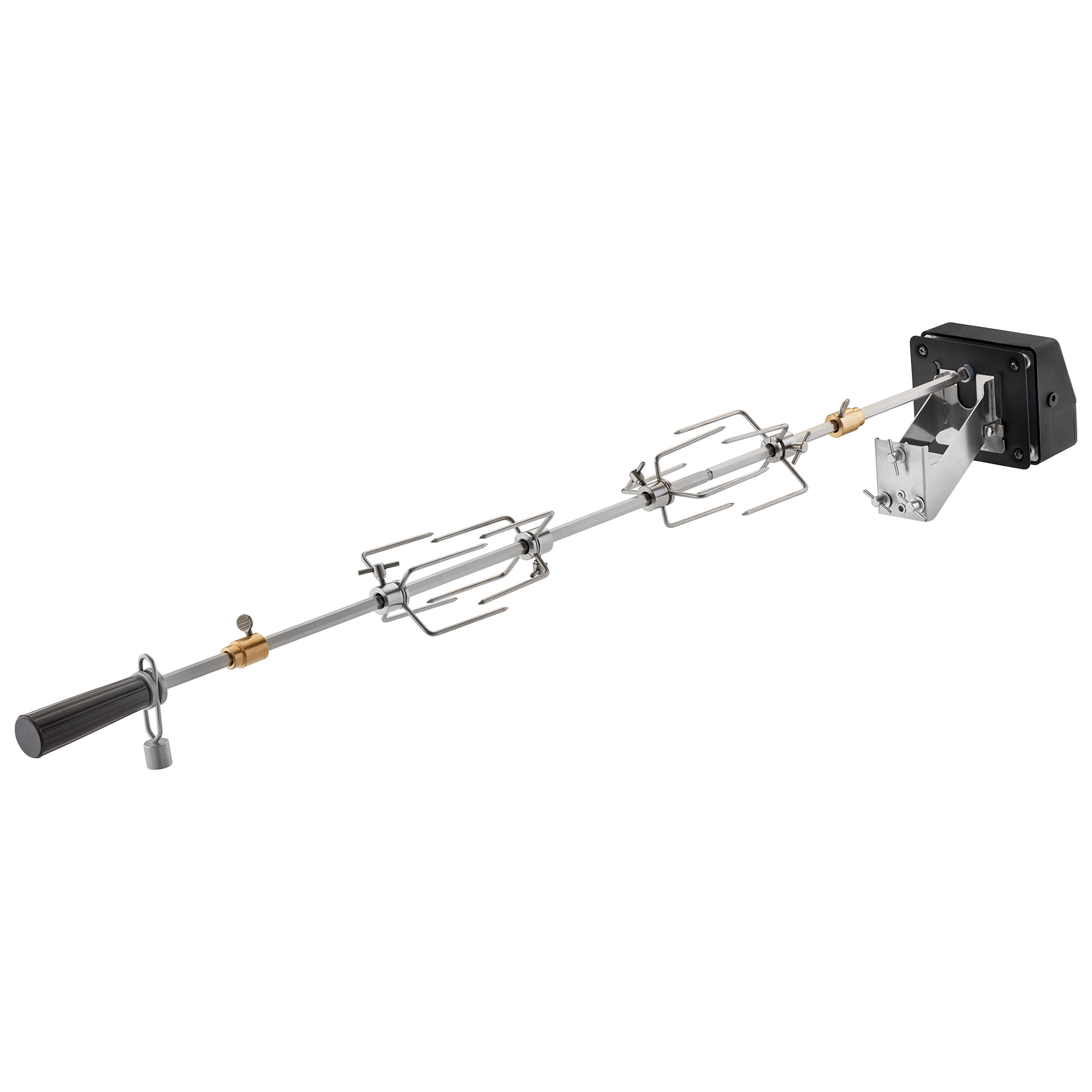 RÖSLE Premium Drehspieß Premium Drehspieß aus Edelstahl mit zwei Halterungen und einem Griff, geeignet für Grillgeräte.